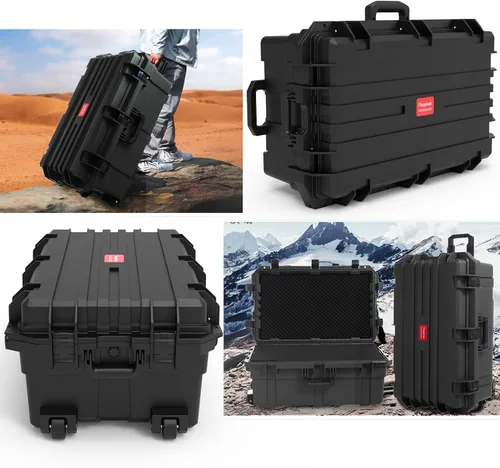 Vista 7 de Regetek Funda rígida impermeable, 33 x 21 x 14 pulgadas, funda para equipo con ruedas/espuma personalizable/mango retráctil para electrónica