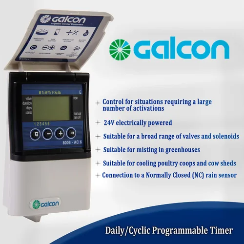 Vista 4 de Galcon GAE2S0002U1 8006 AC-6 Controlador de riego de zona de estación de 6 estaciones Aspersor automático, temporizador diario/cíclico, sistema