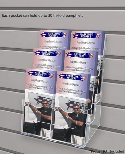 Vista 2 de Marketing Holders Paquete de 2 soportes para folletos Slatwall de 3 niveles para literatura de 4 o 8.5 pulgadas, organizador de anuncios de acrílico