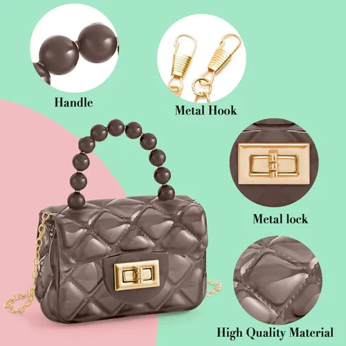 Vista 4 de AUGUST 18 Mini monedero de gelatina para niñas pequeñas, color caramelo, bolsa cruzada pequeña, bonita bolsa cruzada de princesa con asa de cuentas