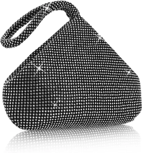 Vista 10 de Bolso de noche para mujer - Tamaño más grande mejorado, clutch de muñeca con diamantes de imitación completos brillantes para fiesta, boda, cita