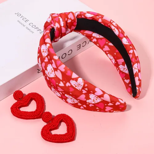 Vista 4 de YAHPERN Diadema para el día de San Valentín para mujer, colorida diadema de algodón con estampado de corazón de conversación XOXO Love, diadema