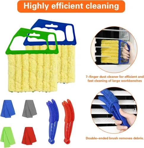 Vista 4 de Juego de 4 herramientas de limpieza veneciana para ventanas con 7 dedos 4 piezas - azul/verde