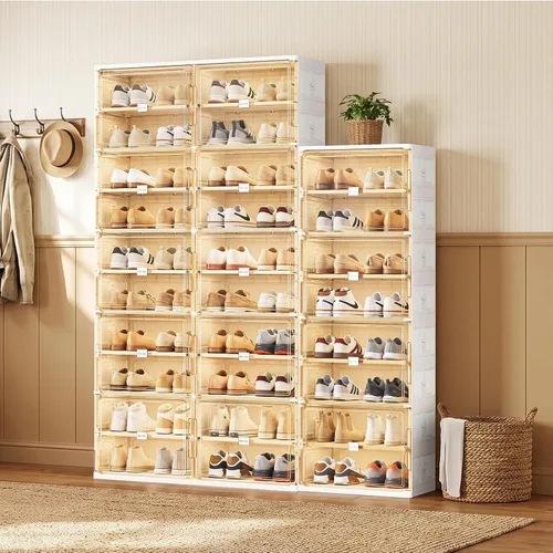 Vista 6 de JEKO&JEKO Zapatero plegable de 4 niveles para entrada de armario, caja de almacenamiento de zapatos plegable grande con puertas magnéticas
