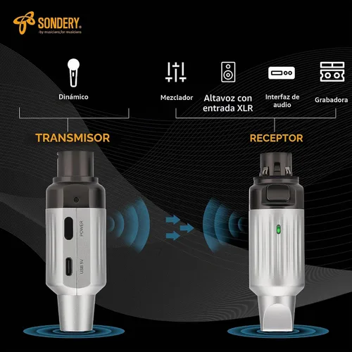 Vista 6 de Sondery Transmisor y receptor XLR inalámbrico UHF profesional, sistema de micrófono inalámbrico de 7 canales para transmisión estable, rango de 165