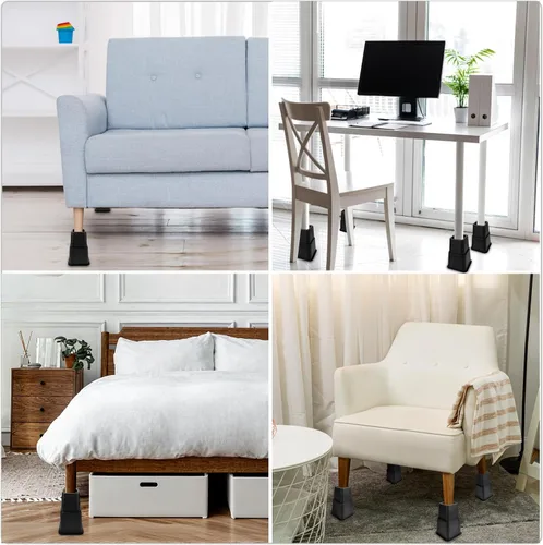 Vista 5 de Elevadores de cama ajustables de 8 pulgadas, soportes de elevación antideslizantes resistentes para camas, sofás, diseño cuadrado duradero