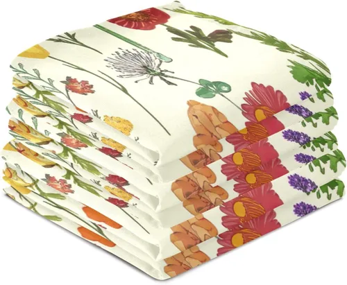 Vista 4 de GAIREG Toallas amarillas botánicas de flores silvestres retro, 28 x 18 pulgadas, toallas absorbentes para decoración de cocina