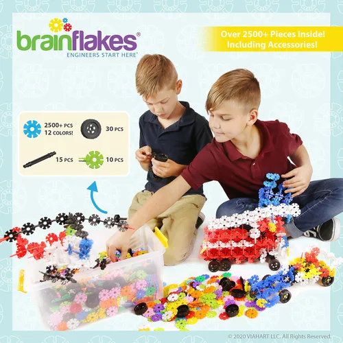 Vista 3 de Brain Flakes Kit de construcción y construcción de 2500 piezas, una alternativa creativa y educativa a los bloques de construcción, piezas de ruedas