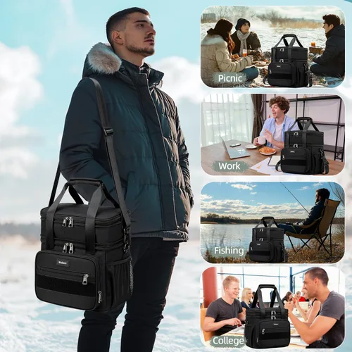 Vista 7 de Weitars Lonchera para hombres y mujeres, lonchera de doble compartimento, resistente, grande, aislada, bolsa de almuerzo táctica duradera con correa