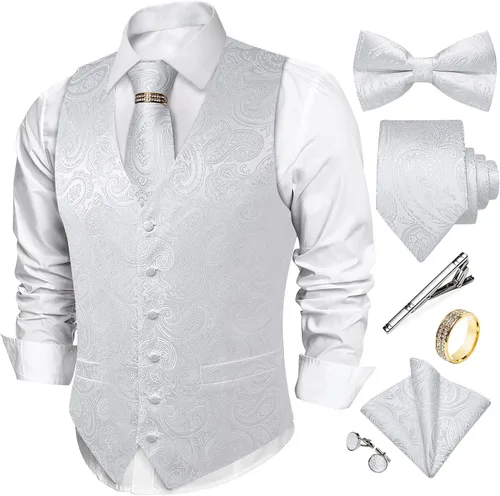 Vista 17 de DiBanGu Conjunto de chaleco de corbata y corbatín para hombre, chaleco de Negro