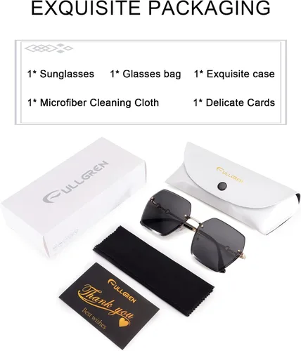 Vista 6 de Fullgren Trendy Oversized Square Rimless Sunglasses for Women Men UV400 Metal Sun Glasses