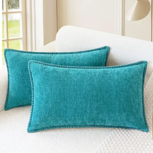 Vista 33 de CaliTime - Juego de 2 fundas de almohada decorativas de 16 x 16 pulgadas, con costuras en los bordes de hilo de algodón, chenilla suave teñida