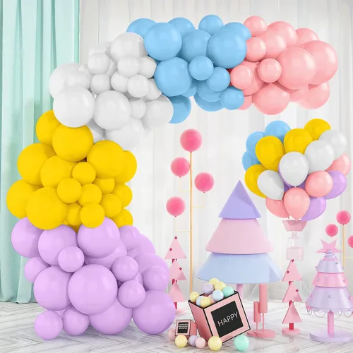 Vista 4 de Globos blancos mate – 100 globos de látex de 12 pulgadas, kit de arco de cumpleaños y guirnalda, decoraciones de fiesta de arcoíris