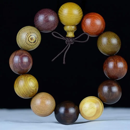 Vista 2 de Pulsera unisex de Thuja, sándalo rojo zambiano, cártamo, oro de madera de sándalo budista, pulsera de oración tibetana, regalo para el día del padre