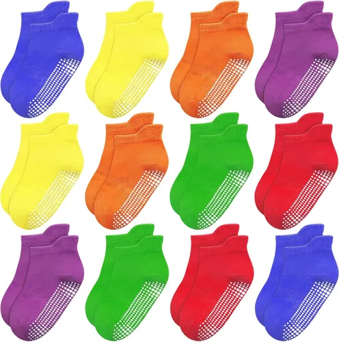 Vista 13 de HYCLES Calcetines para niña, 12 pares de calcetines antideslizantes para niñas de 1 a 7 años