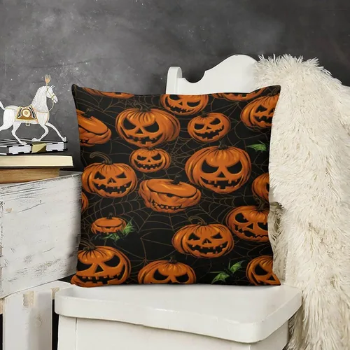Vista 9 de Funda de almohada de calabaza, fantasma, espeluznante, telaraña, calavera, murciélagos, fundas de almohada decorativas, fundas de almohada rústicas