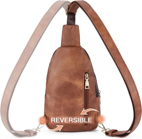 Vista 11 de Telena Riñonera pequeña para mujer, de cuero, cangureras, bolsa de pecho para mujer
