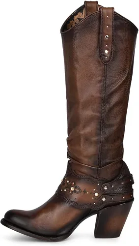 Vista 4 de Cuadra Botas altas para mujer en cuero bovino marrón
