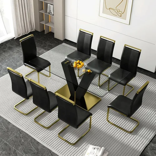 Vista 8 de gopop Juego de mesa de comedor moderna para 6, 7 piezas, mesa de comedor de mármol, mesa de cocina rectangular de 71 pulgadas con 6 sillas tapizadas
