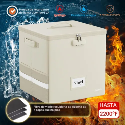 Vista 2 de DocSafe Fireproof Vinyl Record Storage Box with Lock, Beige, 13"x13"x13