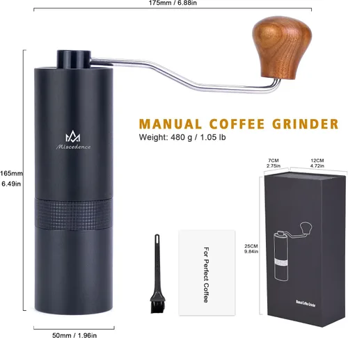 Vista 3 de Molinillo manual de grano de café interno ajustable ajuste doble posicionamiento de rodamientos, molinillos de café de rebabas de mano para uso