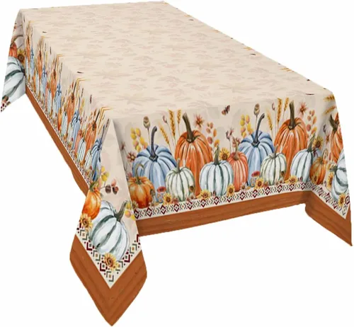 Vista 10 de Mantel rectangular de Acción de Gracias, mantel rectangular de calabaza naranja de 60 x 102 pulgadas, manteles de hojas de arce otoñales, mantel