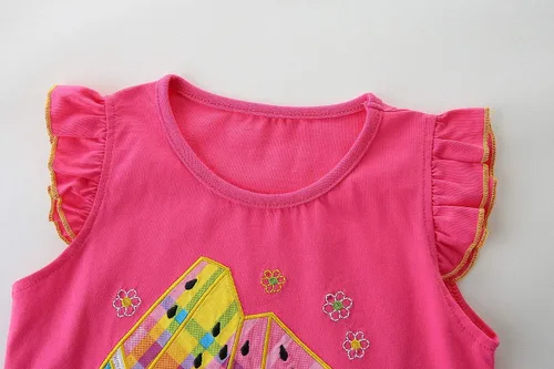 Vista 3 de Conjunto de ropa de verano para niña, 100% algodón, camisa y pantalones cortos, con apliques de dibujos animados
