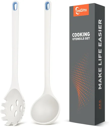 Vista 10 de Juego de 2 utensilios de cocina de silicona para espaguetis y cucharón de Negro