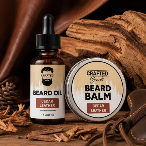 Vista 2 de Juego de aceite y bálsamo para barba, cuidado de la barba más suave, suave e hidratado, aroma de madera de cedro, regalo para hombres