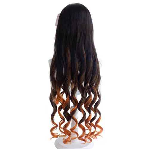 Vista 5 de AniLnc Pelucas largas Ombre negro naranja Kamado Nezuko Cosplay Pelucas Cosplay disfraz pelo