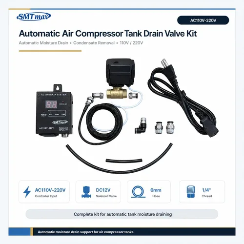 Vista 4 de Kit de válvula de drenaje de tanque de compresor de aire automático 110V 220V SMTmax