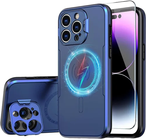 Vista 11 de Funda para iPhone 15 Plus compatible con MagSafe Charger plegable, soporte protector de cámara, superficie brillante brillante de doble capa
