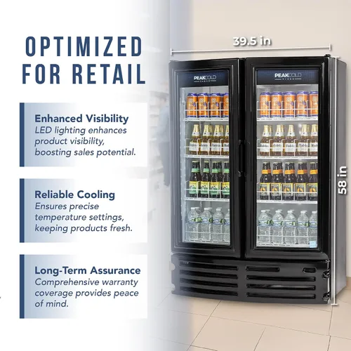 Vista 3 de PEAKCOLD + Refrigerador vertical de 2 puertas - Refrigerador comercial negro de 16.8 pies cúbicos de bajo consumo con puertas de vidrio