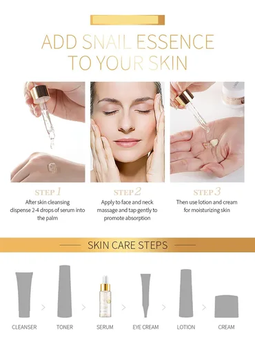 Vista 7 de Sueros faciales de caracol de oro de 24 quilates para mujeres, filtrado de secreción de caracol, suero de ácido hialurónico facial, esencia