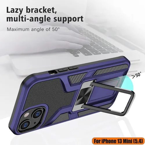 Vista 7 de Funda resistente para iPhone 13 Mini, resistente a los golpes, de grado militar, doble protección (TPU+PC), sólida y duradera, funda magnética