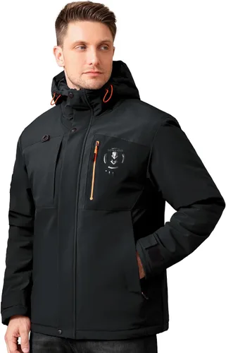Vista 5 de Chaqueta térmica impermeable a prueba de viento para hombre, con capucha, aislada, ligera, abrigo de nieve de invierno con múltiples bolsillos