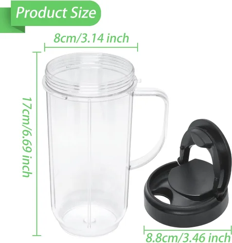 Vista 2 de Paquete de 2 piezas de repuesto para tazas de licuadora Magic Bull, taza alta de 22 onzas con tapa abatible para llevar, piezas de repuesto