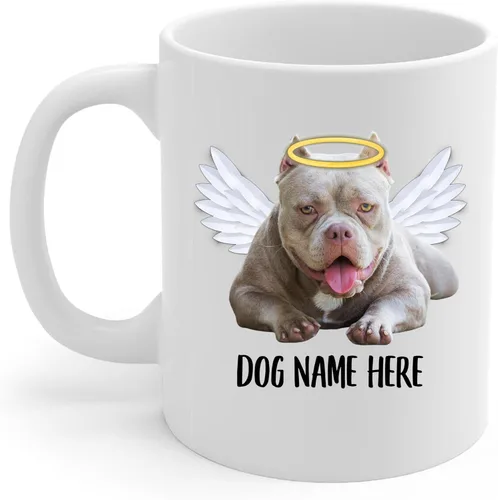 Vista 2 de Taza de café conmemorativa de alas de ángel americano con nombre personalizado, regalos de condolencias para los amantes de los perros, taza blanca