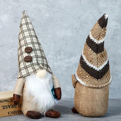 Vista 3 de Decoración navideña de gnomos de café para el hogar, 2 gnomos de Navidad para cafetería, figuras coleccionables enanas hechas a mano, muñeca
