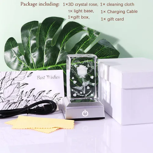 Vista 5 de YWHL Cristal romántico grabado en 3D con texto en inglés "I Love You", regalos para su novia, esposa, en aniversario, día de la madre, regalos