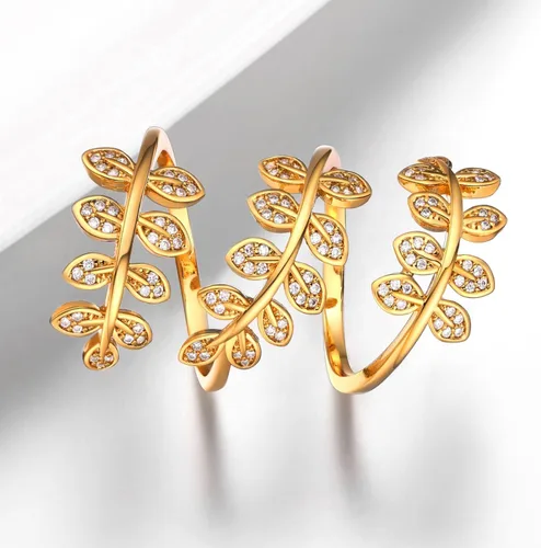 Vista 5 de U7 Statement Rings for Women,Adjustable Leaf/Octopus/Snake Rings,Dainty Cocktail Party Jewelry 1. Oro (hoja)
