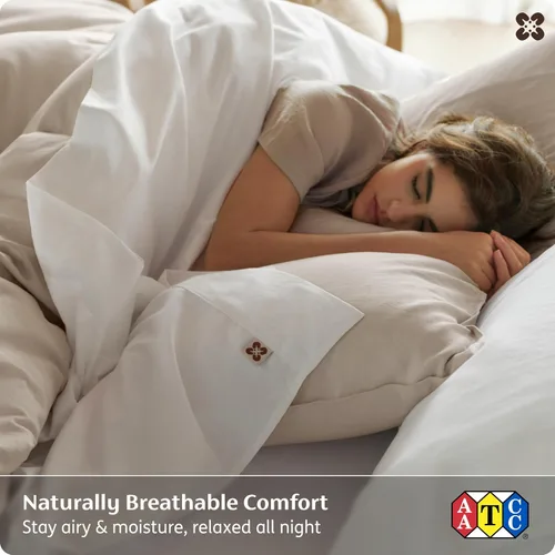 Vista 6 de Bedsure PureWoven - Sábanas de algodón orgánico 100% certificado GOTS, sábanas de tamaño matrimonial, sábanas de bolsillo profundo de 16 pulgadas