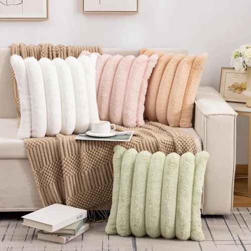 Vista 5 de Juego de 2 fundas de almohada de 18 x 18 pulgadas, almohadas para sala de estar, almohadas para cama de piel sintética