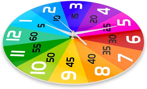 Vista 8 de Reloj de aprendizaje con rueda de color arcoíris, reloj de enseñanza de 12 pulgadas para niños, reloj de pared analógico para aula, movimiento