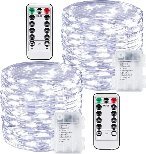 Vista 44 de Serie de luces LED RGB parpadeantes que cambian de color, funciona con pilas, para decoración de interiores y exteriores, con temporizador y control