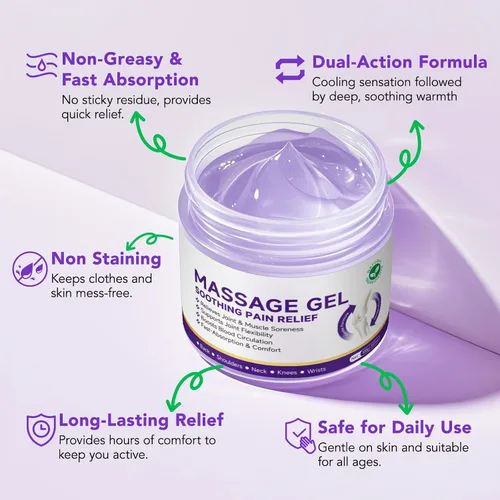 Vista 7 de Paquete de 2 masajes de gel morado para articulaciones, crema de masaje calmante para actividades articulares, músculos, rodillas, lumbar, cuello