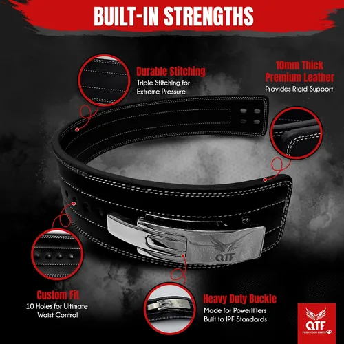 Vista 5 de QTF 'S - Cinturón de palanca para levantamiento de pesas para hombres y mujeres, hecho de cuero grueso, cinturón de entrenamiento de gimnasio, ideal