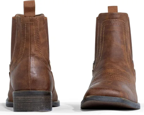Vista 2 de J's.o.l.e Botas vaqueras para hombre, botas Chelsea con punta cuadrada occidental