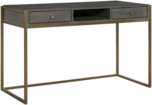 Vista 4 de Uttermost Taja - Escritorio moderno de madera y acero inoxidable en latón/tono de madera