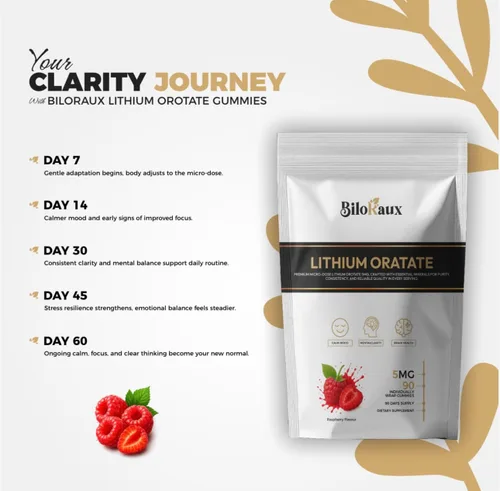Vista 3 de Gomitas de Orotate de litio de 5 mg, suplemento de litio de microdosis prémium para un equilibrio y concentración tranquilos, sabor natural a